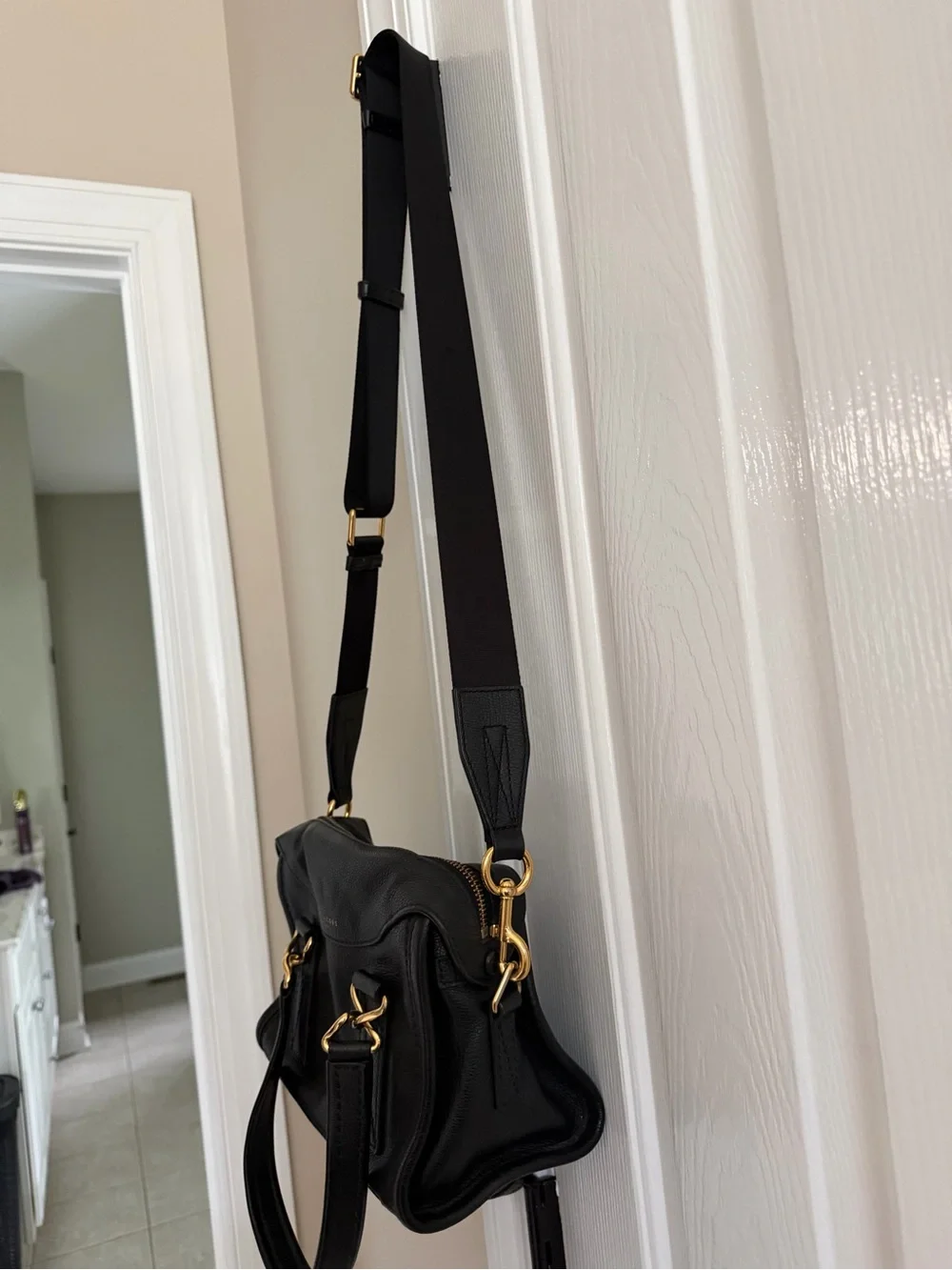 Marc Jacobs Black Pebbled Leather Wellington Satchel with Gold Hardware with COA